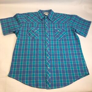 Wrangler Wrancher Western Shirt Plaid Short Sleeve Pearl‎ Snap XL